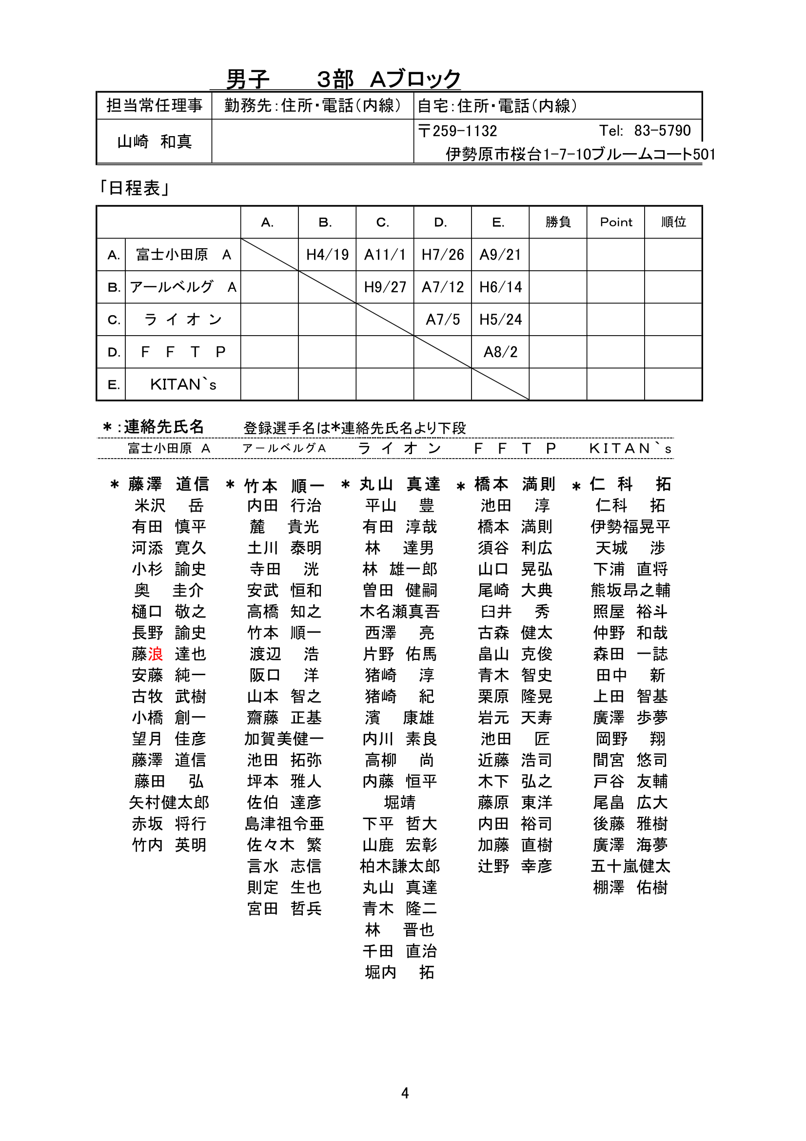 リーグ戦 小田原テニス協会